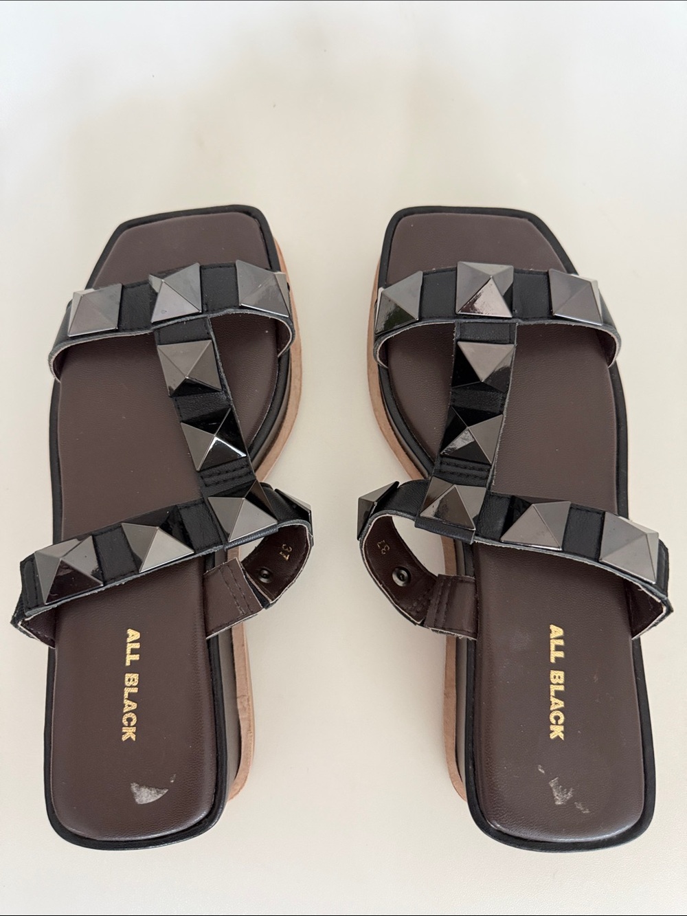 Black All Black Pyramid-Stud Platform Slide Sandals